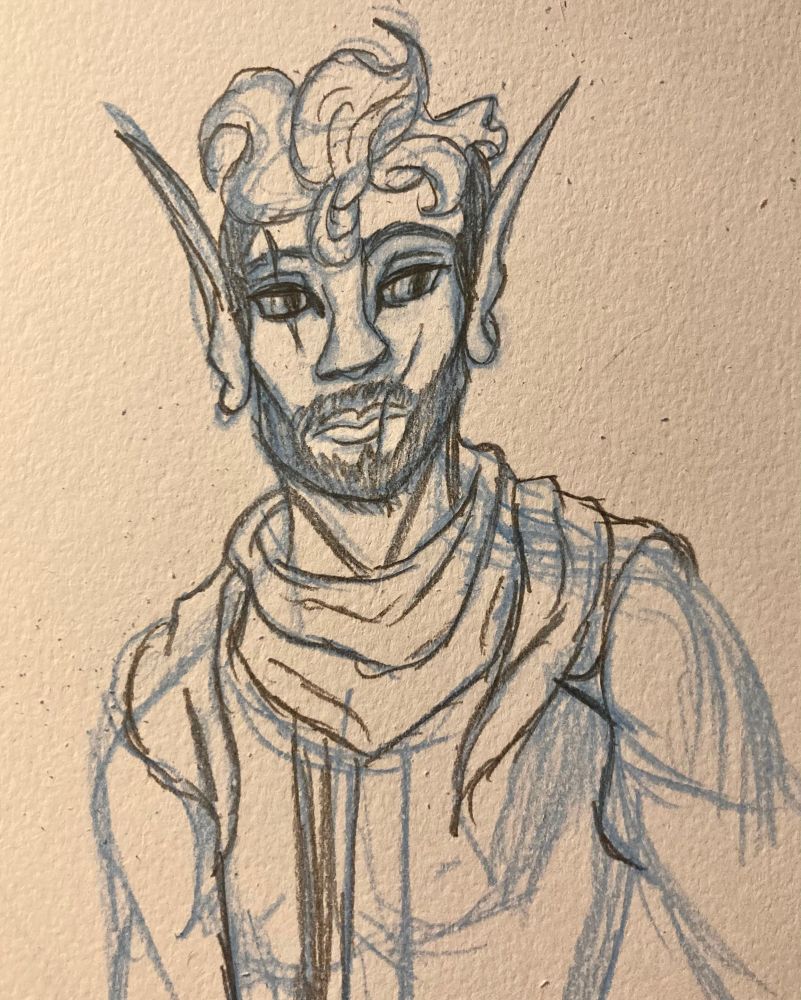  Doodled my dnd character Aud’ino- he’s not smiling because today’s dnd was sad boi hours for him 