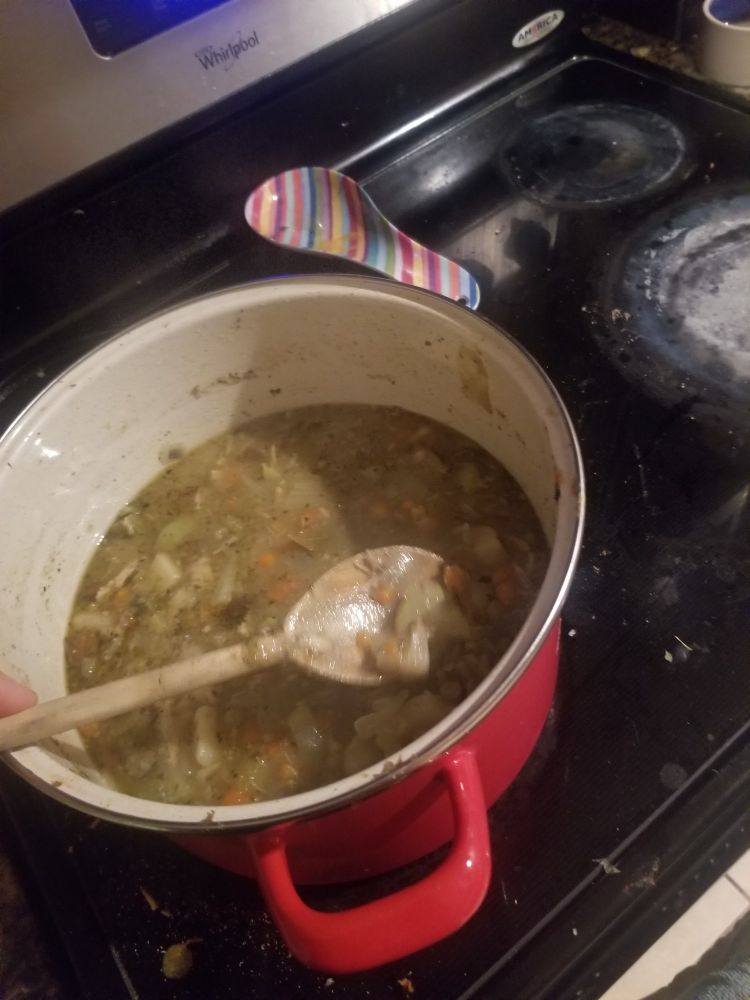 low quality picture of a soup I made today, it's quite chunky and full of lots of veggies