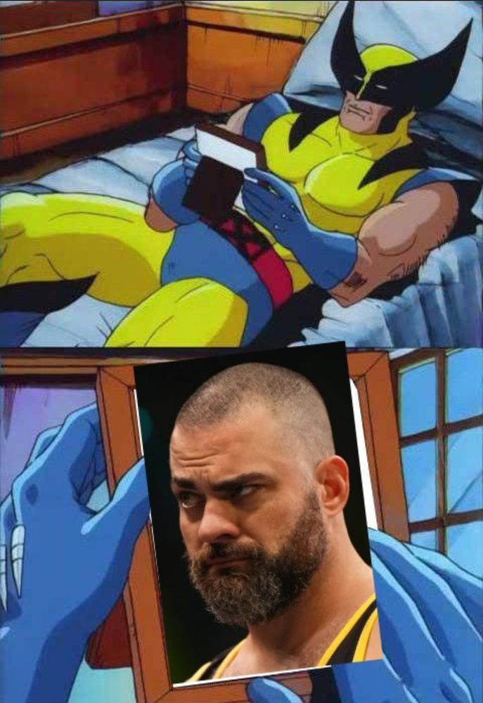 Wolverine stares longingly at a picture of AEW wrestler Eddie Kingston. 