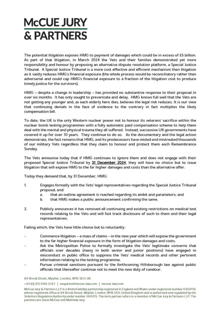 Press release from lawyers for the nuclear veterans 