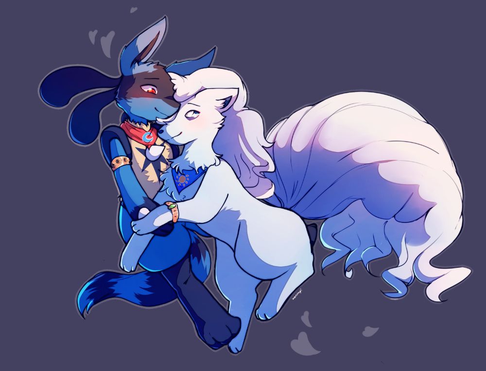 Lucario and Alolan Ninetales PMD OCs cuddling.