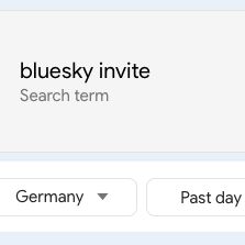 Screenshot Google Trends search term "bluesky invite" (set to past day/Germany)