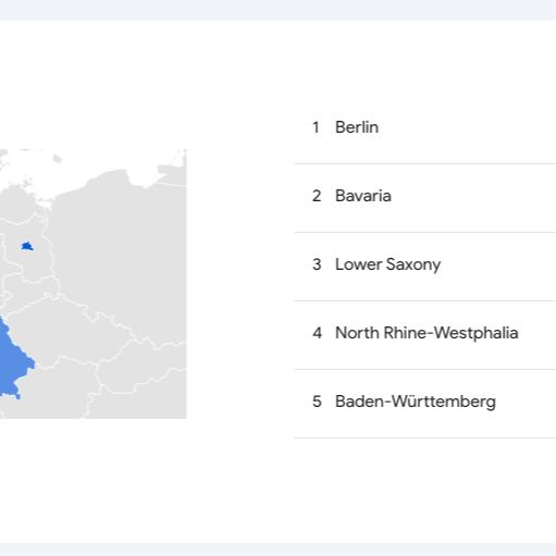 Screenshot Google Trends, map of Germany, Berlin far ahead of all other German states