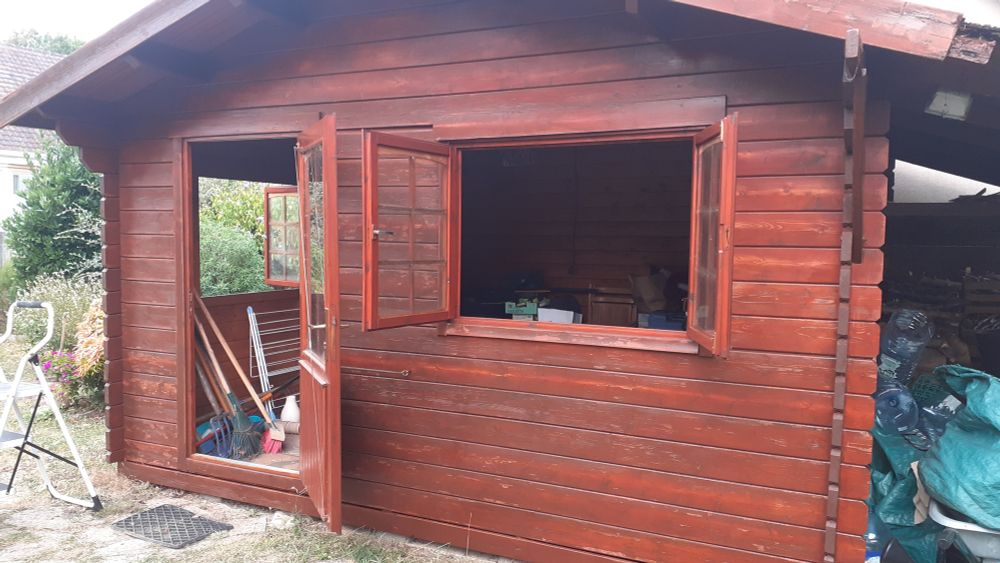 Our garden shed, afrer sanding and covering with lasure