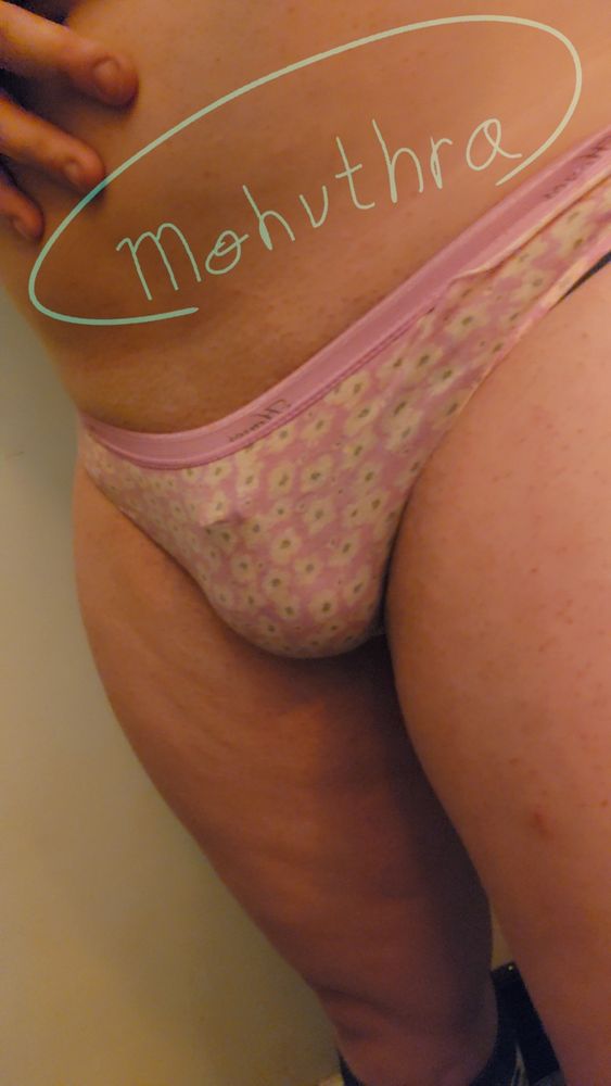 Mohvthra's pretty pink panties holding her clit, cage, and balls snugly in place 🧡🖤