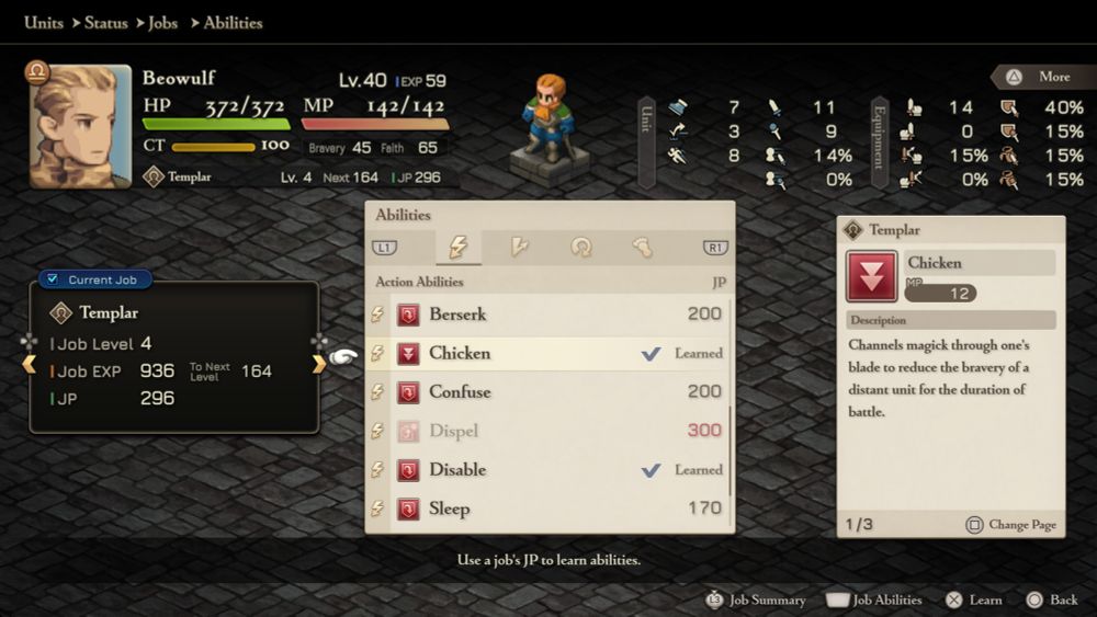 Final Fantasy Tactics 
Beowulf learned Chicken