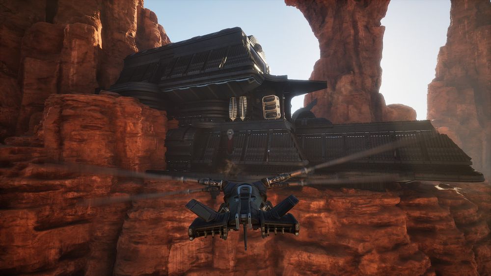 View of a mountain base in the architectural styling of Geidi Prime