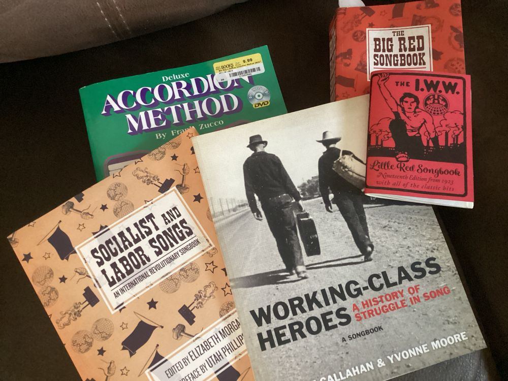 A collection of books containing IWW songs.
