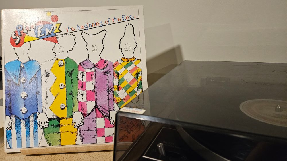 The cover of Split Enz's "Beginning of the Enz" stands next to a vintage turntable.