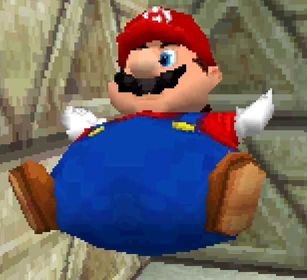 Mario puffed up with helium.  While children are watching!!