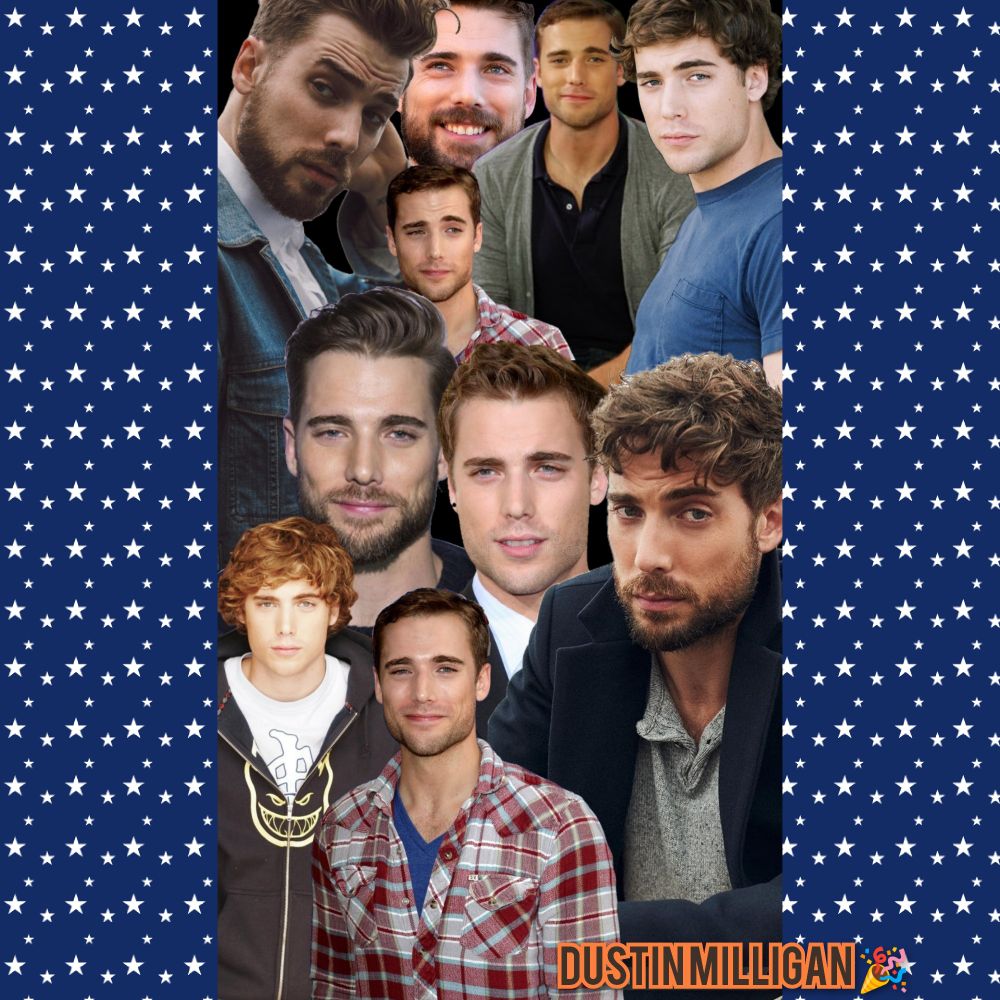a collage of actor Dustin Milligan made/created by piccollagemaker ™️®️