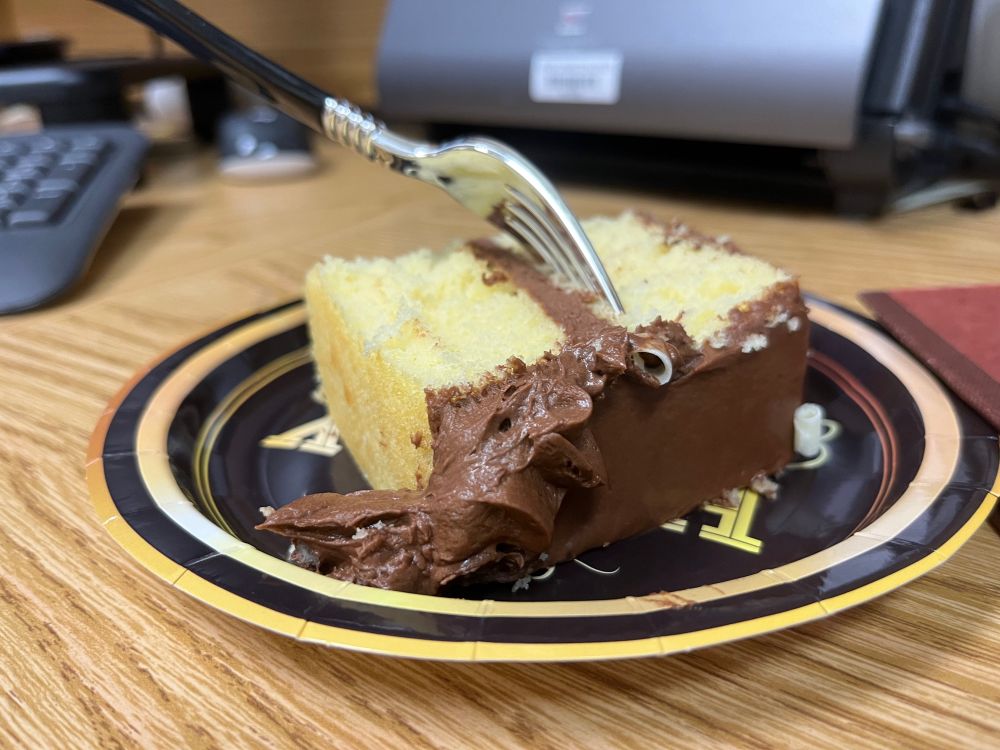 Butter cake with chocolate frosting