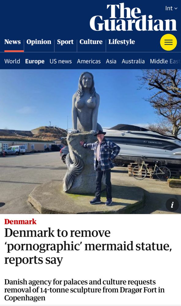 Denmark to remove
'pornographic' mermaid statue, reports say
Danish agency for palaces and culture requests removal of 14-tonne sculpture from Dragor Fort in Copenhagen