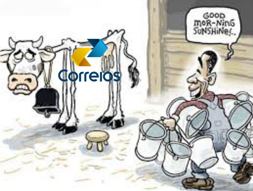 Meme do vaqueiro falando "Good Morning Sunshine" com vários baldes na mão indo ordenhar a vaca que já tá toda desnutrida. Nessa versão a vaca tem o logo dos Correios