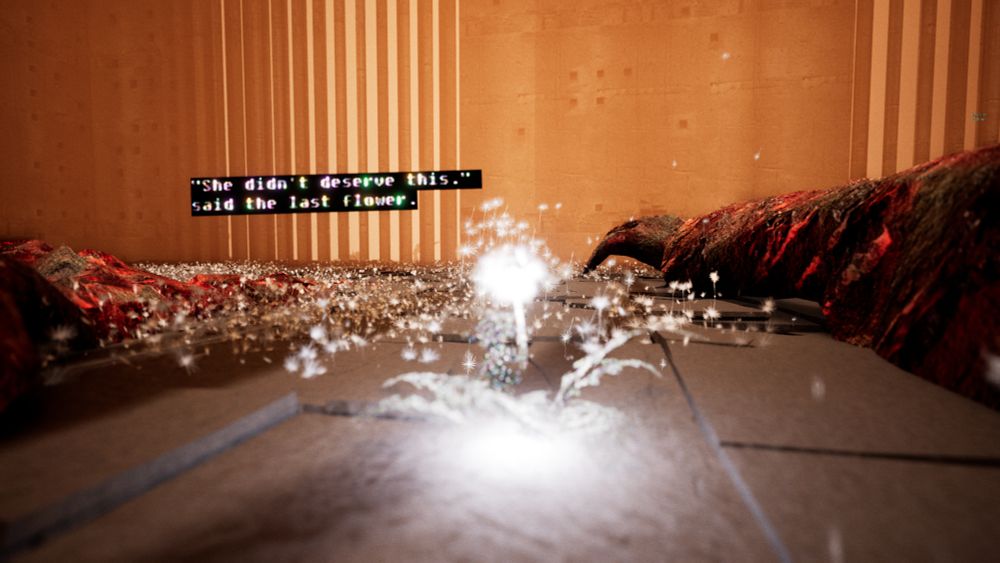 a screenshot of a dandelion ghost, with words next to it saying "she didn't deserve this"