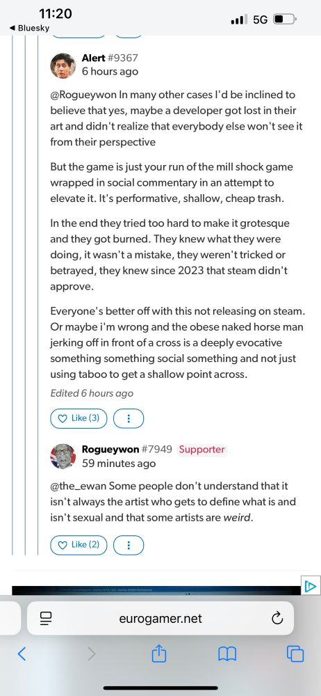 comment arguing “Some people don't understand that it isn't always the artist who gets to define what is and isn't sexual and that some artists are weird.”