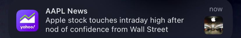 Yahoo!finance push notification 