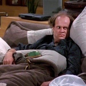 Frasier Crane, abed and annoyed, as seen in the hit tv show “Frasier”