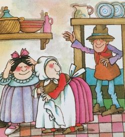 Strega Nona protecting her sauce from iconic himbo Big Anthony