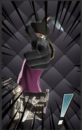 Bunny Man aiming at the viewer with finger gun