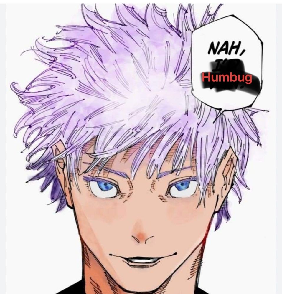 White haired man saying Nah Humbug