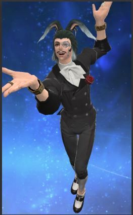 bunnyman in a black tuxedo with a look of revelation