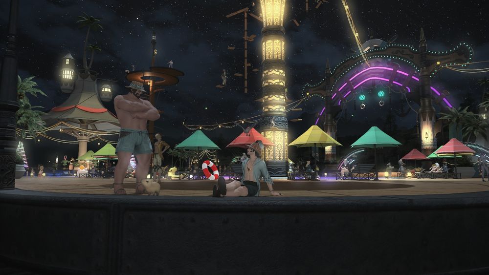 August sitting on the deck looking up in conversation with Gilgrim at night