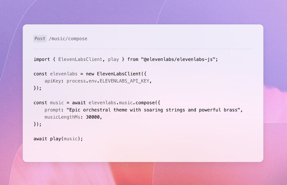 An example of how to use ElevenLabs API to generate music
