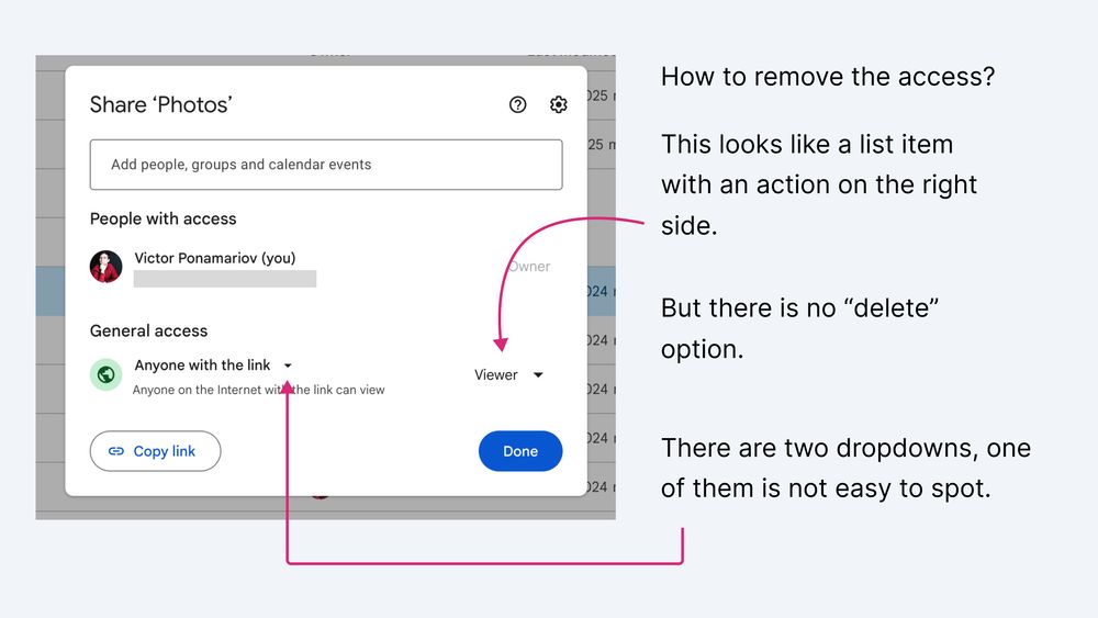 Google sharing modal