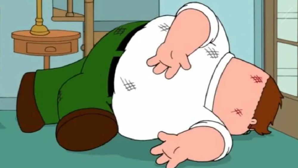 Peter Griffin doing the Family Guy death pose