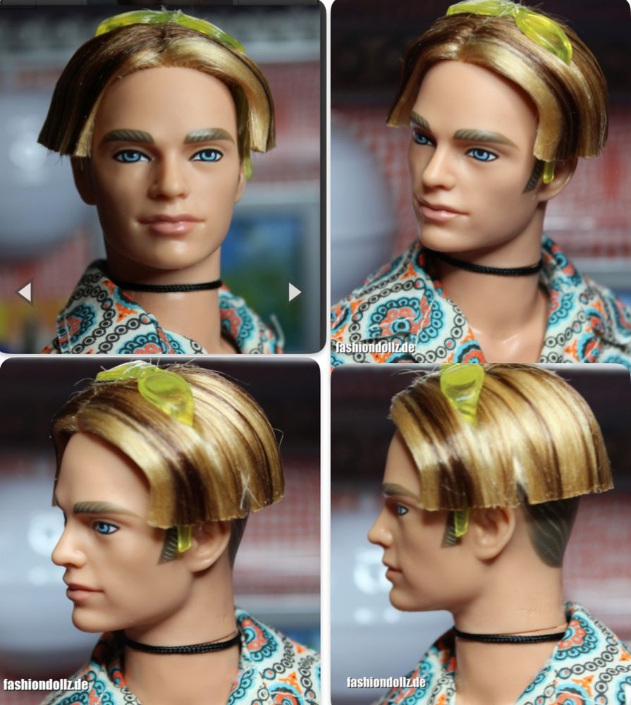 Blaine doll with acid green sunglasses seen from various angles 