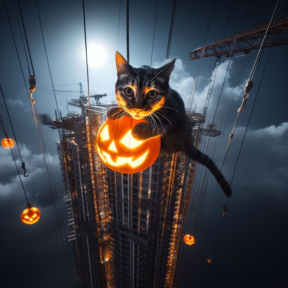 Eine niedliche Katze auf einen Halloween Kürbis.