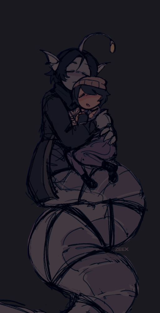 Sebastian and Blake (my oc) cuddling. OC x Canon is my obsession now :,)