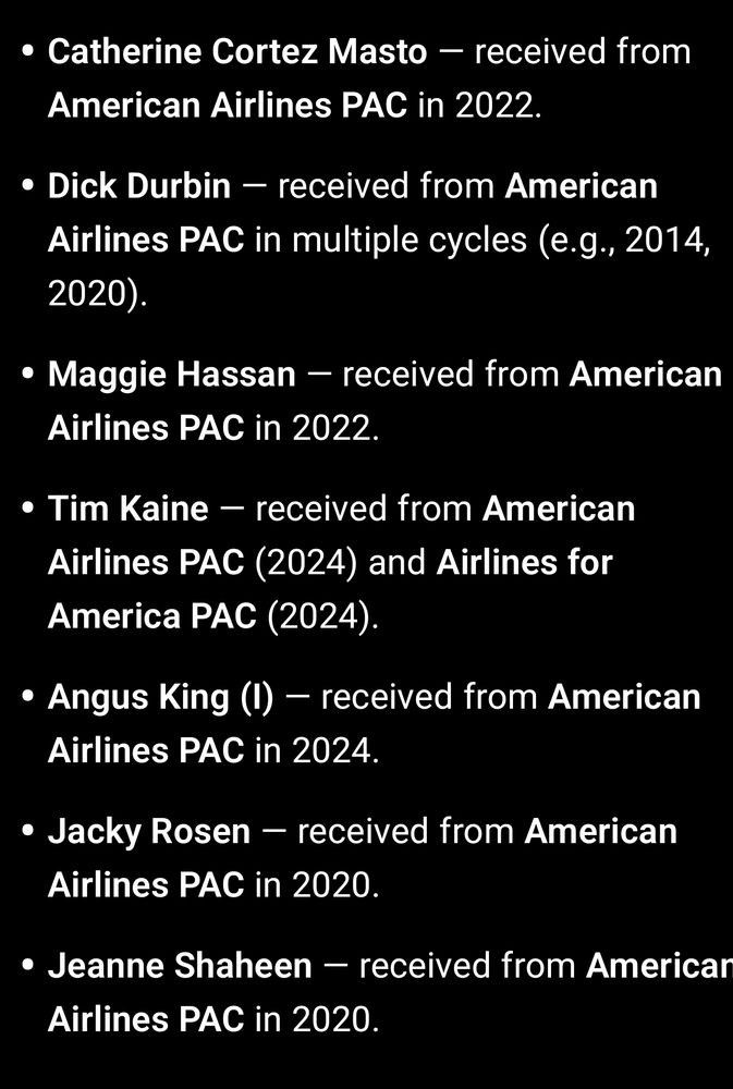 The dems who caved all got money from american airlines