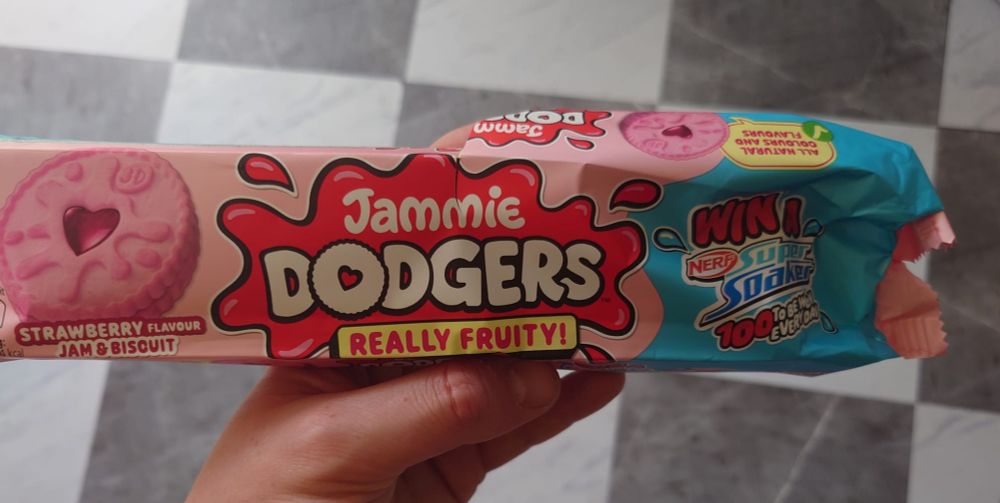 Jammie Dodgers 'really fruity' strawberry flavour. Also win a free super soaker