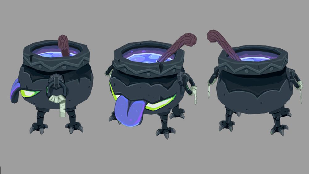 A 3D model of a cauldron mimic with a big purple tongue