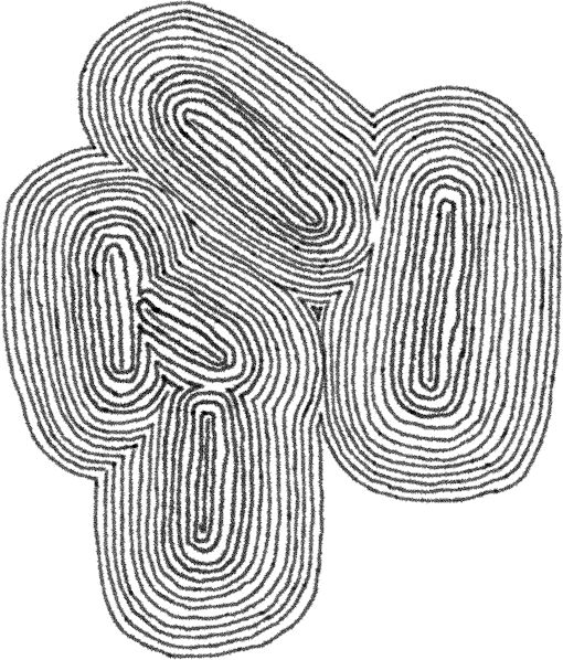 5 lines, with concentric lines around them, done as practicing line confidence with as few strokes as possible.