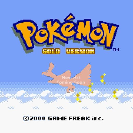 The Pokemon Gold title screen with the Ho-Oh placeholder art from Pokemon TCG Pocket.