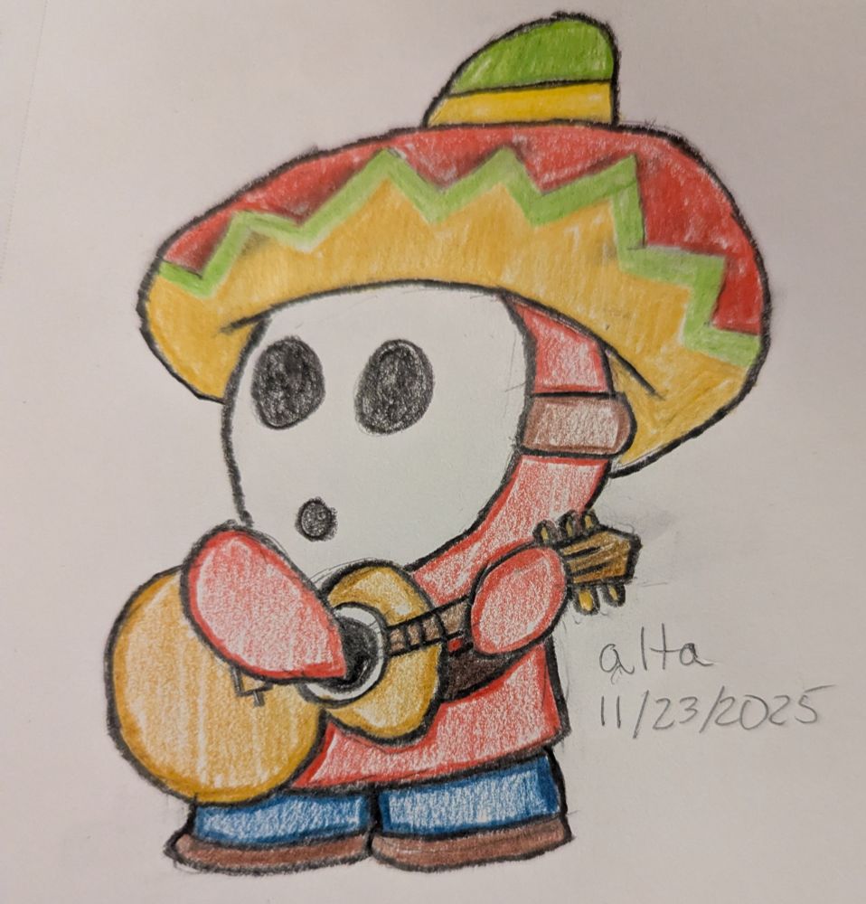 A colored pencil drawing of Sombrero Guy from the Paper Mario series.