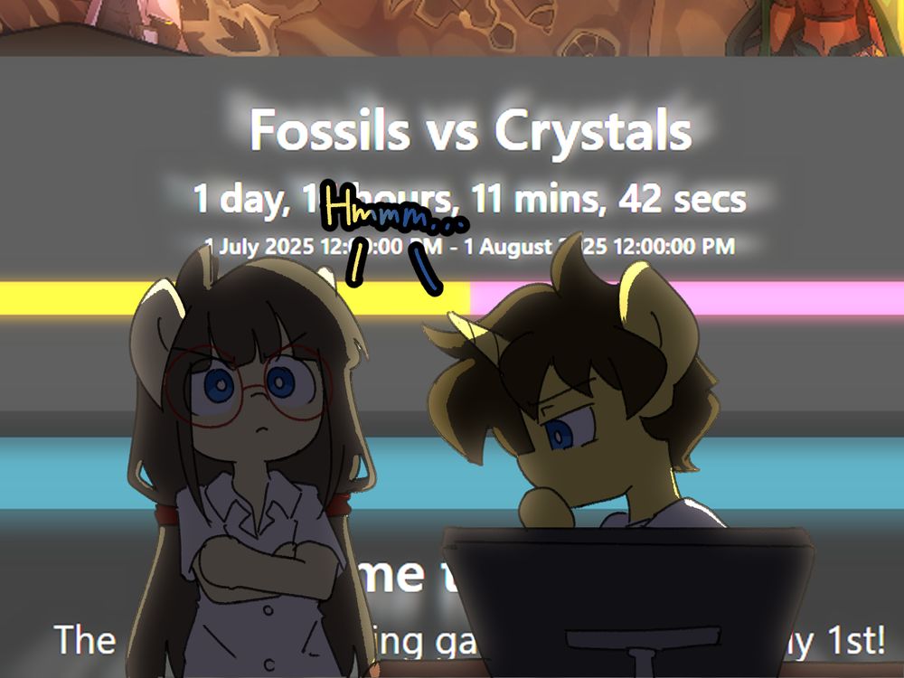 Both: Hmmm...

A screenshot of the Art Fight website is glowing on the background, showing the countdown timer