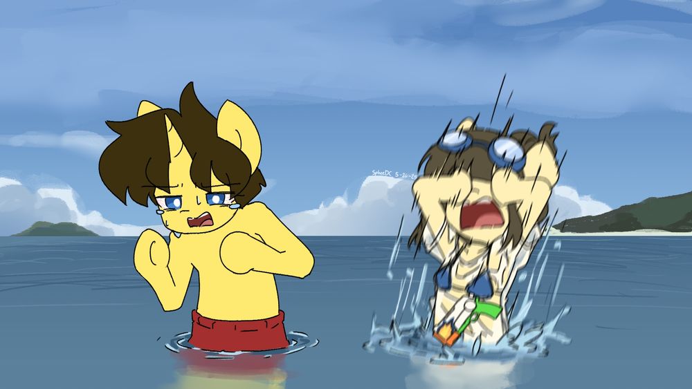 The seawater hits Sphee's eyes and Sphee is now screaming in pain. Dream is still recovering.
