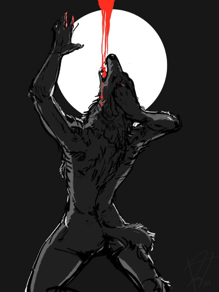 A woman drinking red water, which turns her into a wolf.
