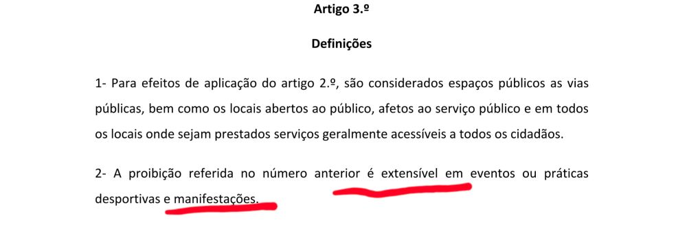 Excerto do projecto de lei que estende a proibição a manifestações 