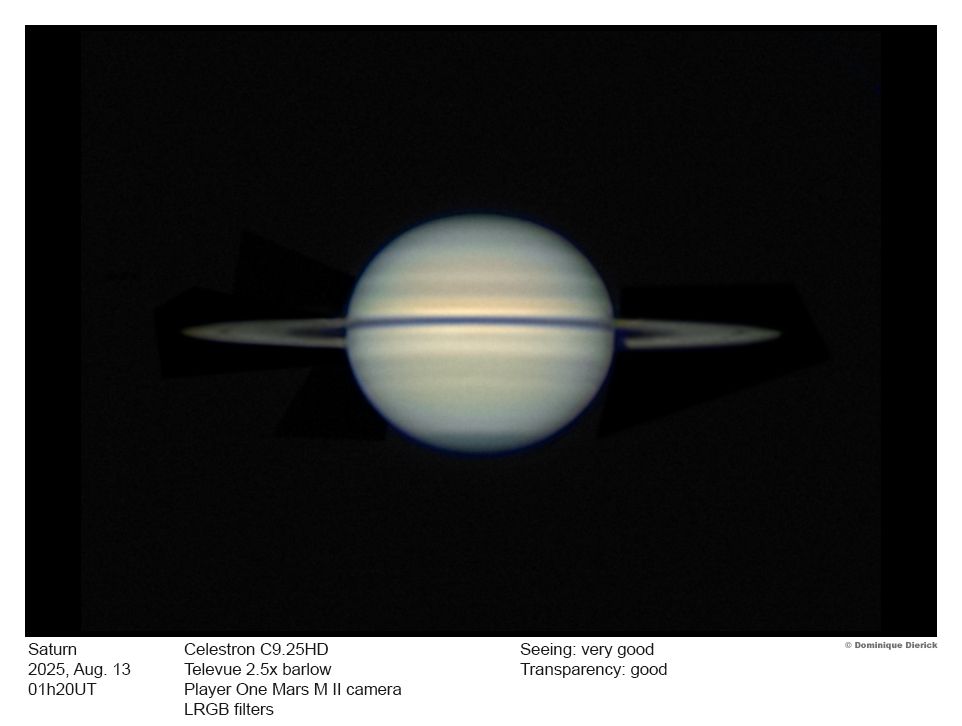 Image shows Saturn with its (narrowly opened) ring system. 
