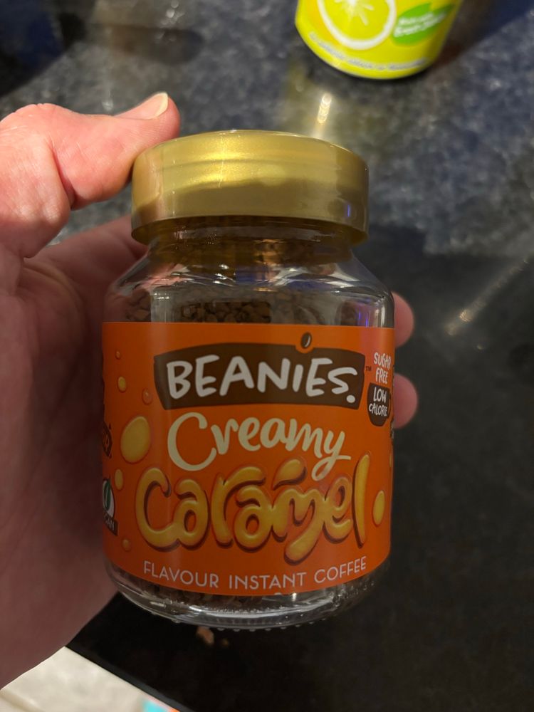 A photo of creamy caramel instant “coffee”.