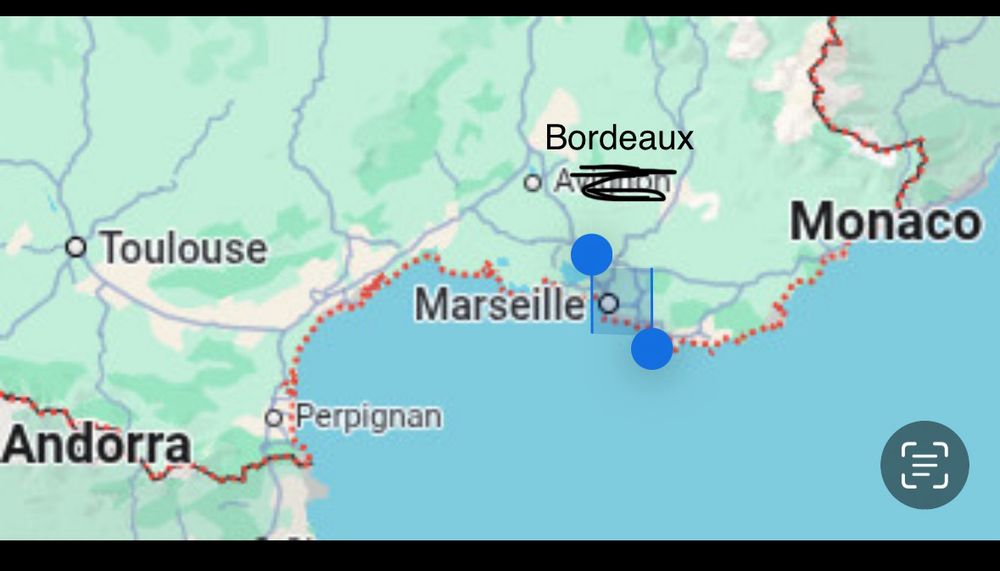 Marseille, just below Bordeaux, and correctly not on the west coast.