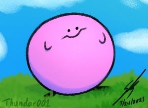 Art by thundar001. A drawing of TerminalMontage's version of Kirby, Kirbo.