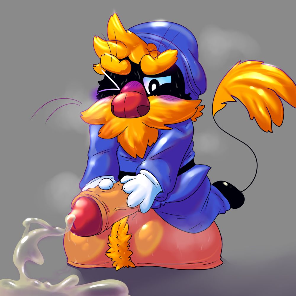 Blue Thief from Everhood with a hyper cock and balls jerking off