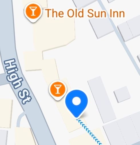 Bit of a Google map showing the location of my car key: it's moved from the Old Sun Inn to the Cheshire Cheese pub just down the road 