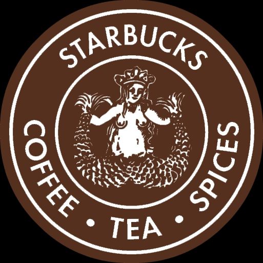 The original 1971 Starbucks logo: a bare-breasted mermaid holding her legs/tail apart 